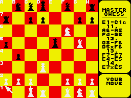 Master Chess (ZX Spectrum) screenshot: Can play a discovered check here (not to much avail though)