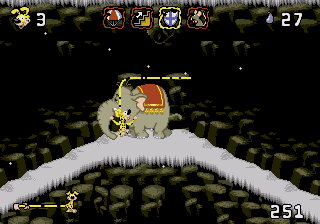 Marsupilami (Genesis) screenshot: Protecting Bonelli from falling rocks
