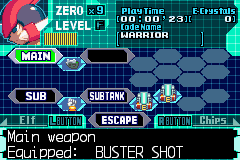 Mega Man Zero 4 (Game Boy Advance) screenshot: The menu
