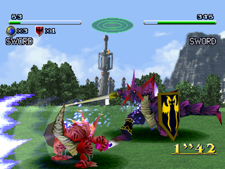 Dragon Seeds (PlayStation) screenshot: Another angle of the fight