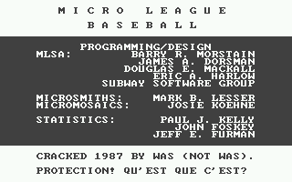 MicroLeague Baseball (Atari ST) screenshot: Credits