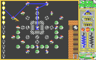 Mindbender (Atari ST) screenshot: Each bulb space toggles on and off, so hit it an odd number of times