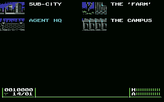 Metal Warrior 4: Agents of Metal (Commodore 64) screenshot: Choose your destination