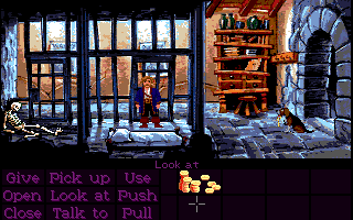 Monkey Island 2: LeChuck's Revenge (Amiga) screenshot: Guybrush has been thrown into this cell. (Monkey Island 2 Lite Mode)