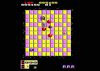 Motos (Amstrad CPC) screenshot: Jumping causes tiles to crack