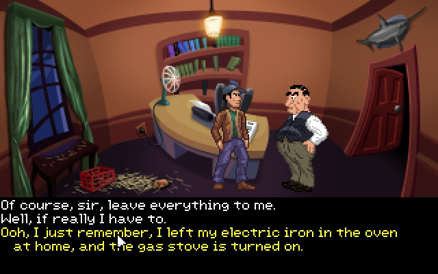 Murder in a Wheel (Windows) screenshot: Lionel talks to Mr Blackwin about the crime.