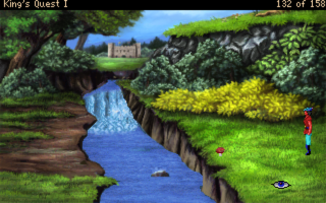 King's Quest: Quest for the Crown (Windows) screenshot: A nice screen, but the waterfall doesn't look realistic... it makes me think again that there's no reason to remake high-resolution EGA games.