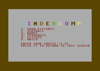 KinderComp (Commodore 64) screenshot: Main menu