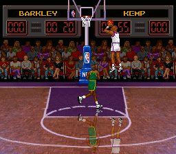 NBA All-Star Challenge (SNES) screenshot: Jumping for some points.
