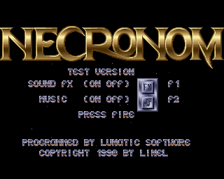 Necronom (Amiga) screenshot: The main menu