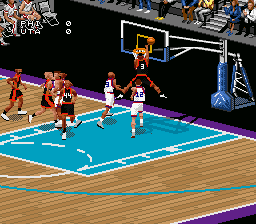NBA Live 98 (SNES) screenshot: Powerful dunk!