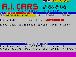 New Wheels John? (ZX Spectrum) screenshot: The Jag's a drag and you won't notice a Lotus