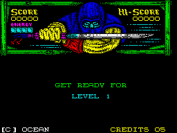 Ninja Gaiden (ZX Spectrum) screenshot: Get ready for level 1. (The Slums)