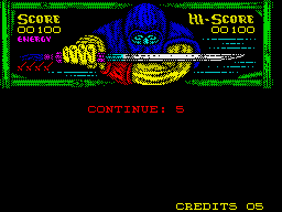 Ninja Gaiden (ZX Spectrum) screenshot: I lost all my lives. Do I want to continue?