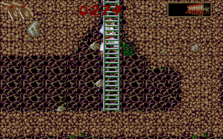 Ninja Rabbits (Atari ST) screenshot: The sprite jumps up ladders, rather than conventionally climbing them