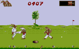 Ninja Rabbits (Atari ST) screenshot: How many under par is a badger?