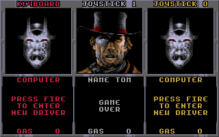 Nitro (Atari ST) screenshot: Game Over (Out of gas)
