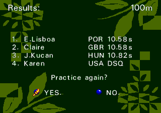 Olympic Summer Games (Genesis) screenshot: Results