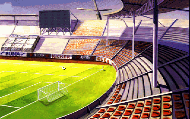 On the Ball (DOS) screenshot: Overlooking the stadium.