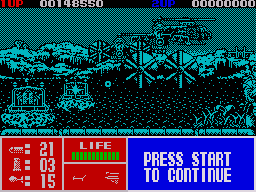 Operation Thunderbolt (ZX Spectrum) screenshot: You need to make sure you don't get over powered by helicopters