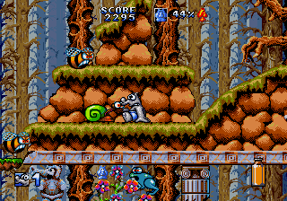 The Ottifants (Genesis) screenshot: The Garden ~ Looks like Bruno's left a mess in his pants in view of the superior number of the monsters.