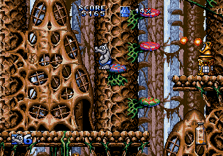 The Ottifants (Genesis) screenshot: The Jungle ~ Targeted by a fire-spitting cannon.