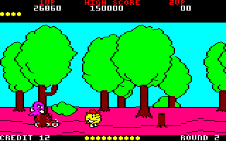 Pac-Land (Amstrad CPC) screenshot: Walking through a forest