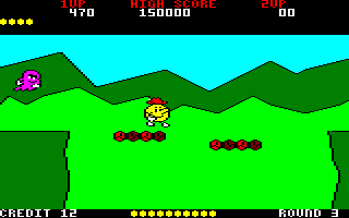Pac-Land (Amstrad CPC) screenshot: Walking on a moving platform
