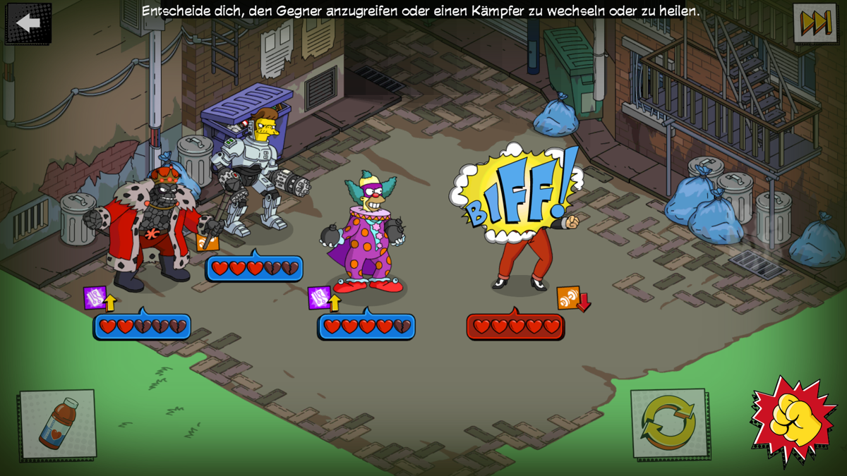 The Simpsons: Tapped Out (Android) screenshot: Heroes & Rogues Quest 2016: A fight.
