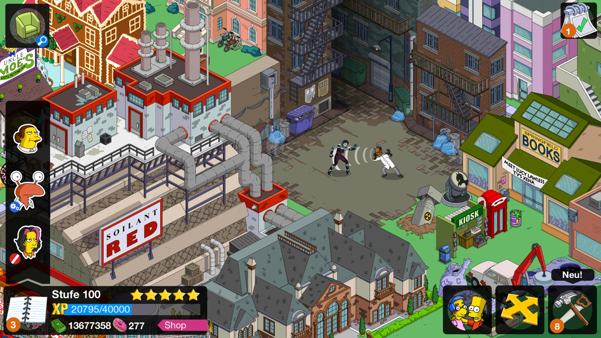 The Simpsons: Tapped Out (Android) screenshot: Heroes & Rogues Quest 2016: The Factory and the dangerous alley.