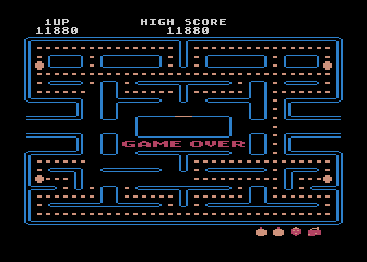 Pac-Man (Atari 8-bit) screenshot: Game over