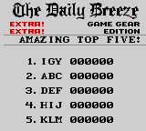 Paperboy 2 (Game Gear) screenshot: Amazing top five