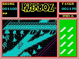 Paperboy (ZX Spectrum) screenshot: The end of level obstacle course
