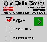 Paperboy 2 (Game Gear) screenshot: Chosing player and route