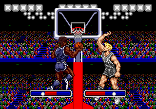 Pat Riley Basketball (Genesis) screenshot: Trying to block a slam-dunk