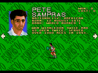 Pete Sampras Tennis 96 (Genesis) screenshot: Character description