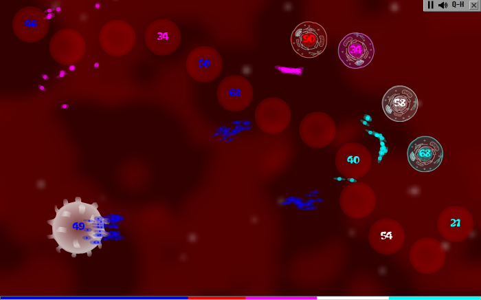 Phage Wars 2 (Browser) screenshot: In some experiments, there are several different enemy viruses.