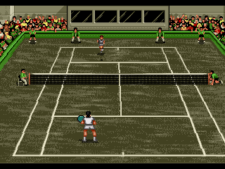 Pete Sampras Tennis 96 (Genesis) screenshot: In challenge mode it's also possible to play in reverse view