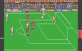 Peter Beardsley's International Football (Atari ST) screenshot: They're not really attacking this corner