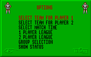 Peter Beardsley's International Football (Amiga) screenshot: Main menu