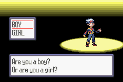 Pokémon Ruby Version (Game Boy Advance) screenshot: Choose a boy or girl to play as