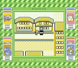 Pocket Monsters Midori (Game Boy) screenshot: In the golden city, a gang of thieves have taken over. A Rocket gangster blocks the door.