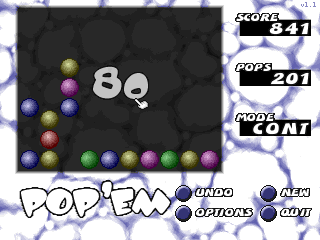 Pop'em (Windows) screenshot: Tiles will succumb to gravity when others below are removed.