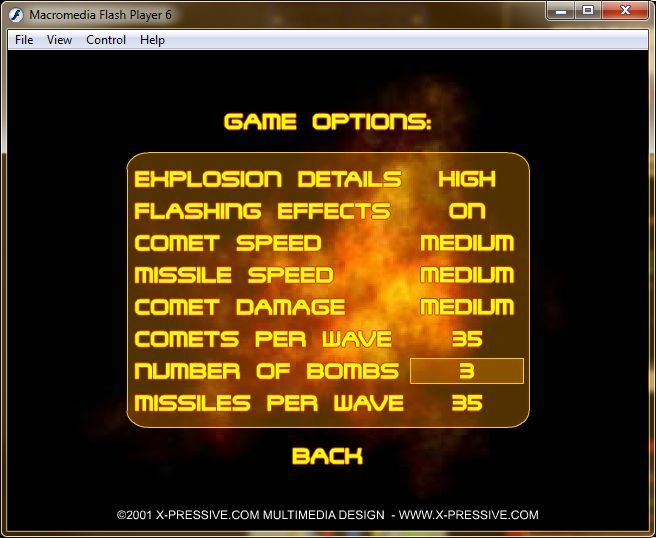 Missile Strike (Windows) screenshot: Game configuration options