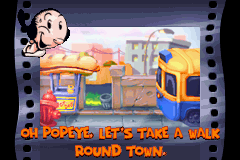 Popeye: Rush for Spinach (Game Boy Advance) screenshot: It was a lovely day, and Olive wanted to go for a walk...
