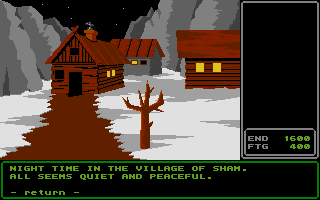 Rings of Zilfin (Atari ST) screenshot: Night is coming to Village of Sham