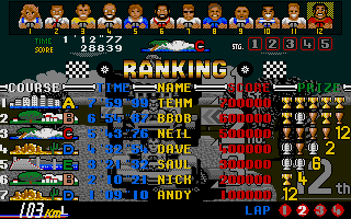 Power Drift (Atari ST) screenshot: High score table