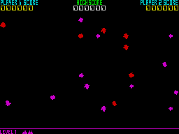 Galactic Warriors + Raceway (ZX Spectrum) screenshot: 1. Galactic Warriors: Starting the game, and...<br> And incredible annoying time waiting for the scenario to be randomly generated.