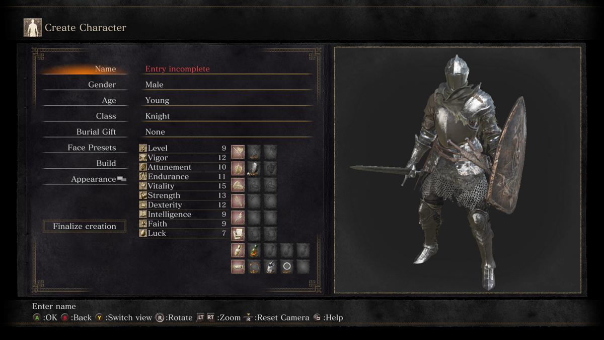 Dark Souls III (Xbox One) screenshot: Character creation screen.