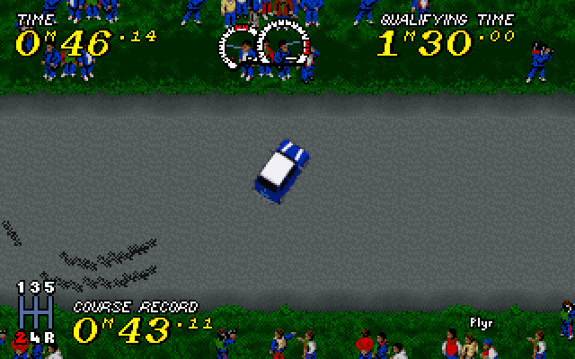 Power Drive (DOS) screenshot: Wiping out early.